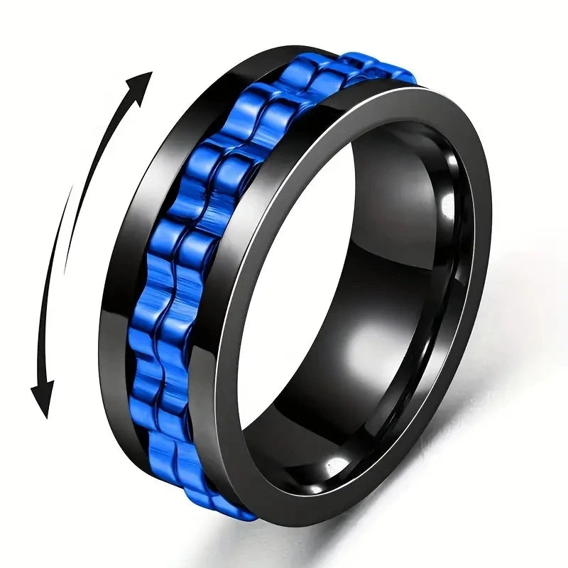 Anneau Anti-Stress En Acier Inoxydable Pour Hommes, Chaîne D'Engrenage Rotative, Soulagement De L'Anxiété, Anneaux Rotatifs, Bijoux Punk