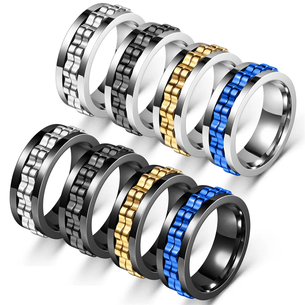 Anneau Anti-Stress En Acier Inoxydable Pour Hommes, Chaîne D'Engrenage Rotative, Soulagement De L'Anxiété, Anneaux Rotatifs, Bijoux Punk