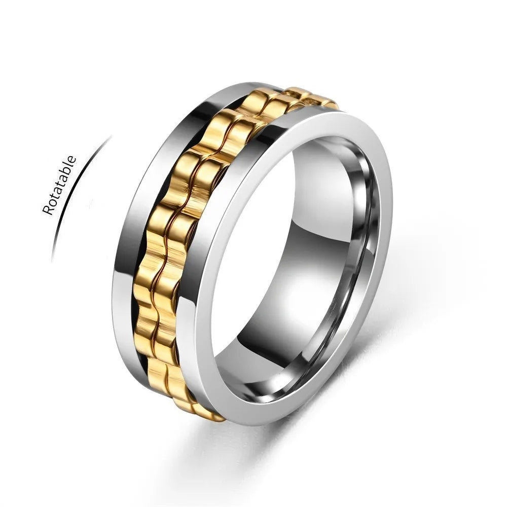 Anneau Anti-Stress En Acier Inoxydable Pour Hommes, Chaîne D'Engrenage Rotative, Soulagement De L'Anxiété, Anneaux Rotatifs, Bijoux Punk