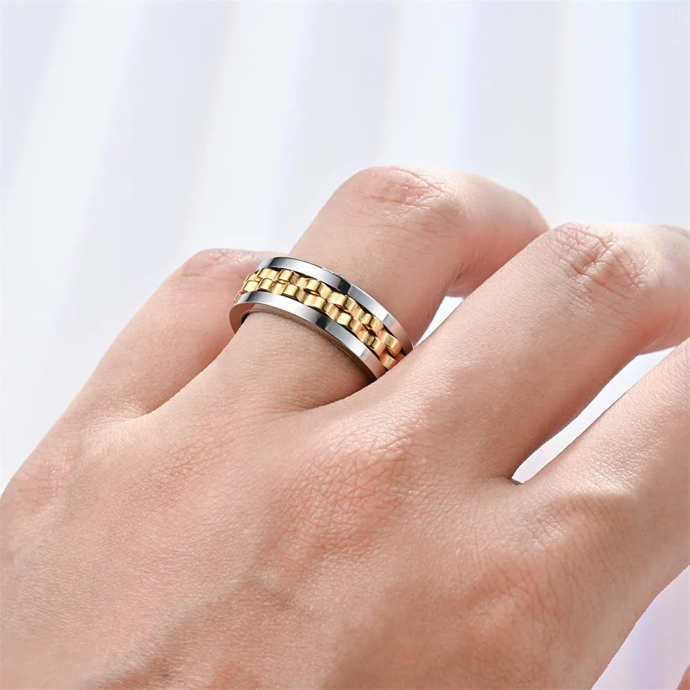 Anneau Anti-Stress En Acier Inoxydable Pour Hommes, Chaîne D'Engrenage Rotative, Soulagement De L'Anxiété, Anneaux Rotatifs, Bijoux Punk